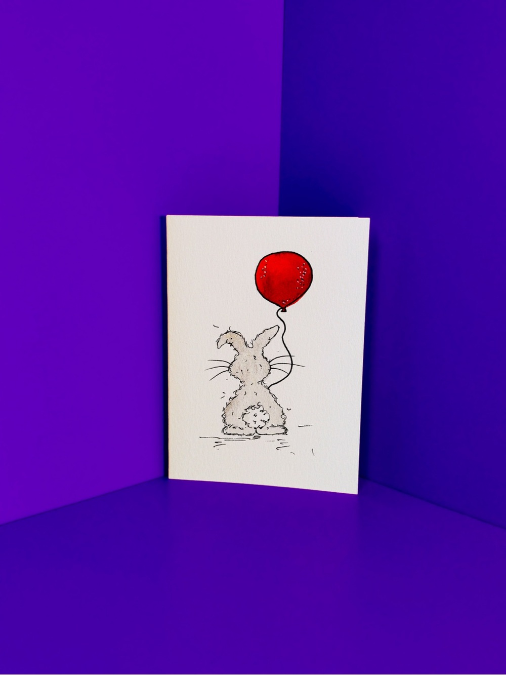 Red Balloon Bunny - Watercolor - Greetings Cards
